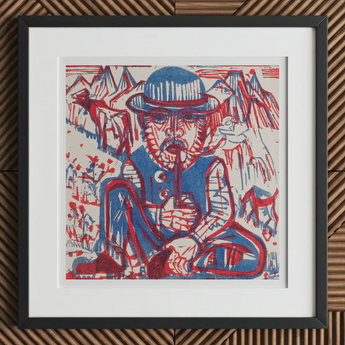 Smoking Peasant - Ernst Ludwig Kirchner impresión artística / lienzo, 12x12’’ / 31x31cm / marco negro / cartón paspartú, pósters, impresiones y obra visual,