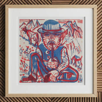 Smoking Peasant - Ernst Ludwig Kirchner impresión artística / lienzo, 12x12’’ / 31x31cm / marco natural / cartón paspartú, pósters, impresiones y obra visual,