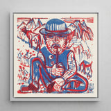 Smoking Peasant - Ernst Ludwig Kirchner Art Print / Canvas Framed Red Blue Linocut Man Bowler Hat, Electrifying Woodcut, Prints