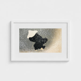Snow - Kamisaka Sekka Meiji Period Art Print / Canvas White Framed Black Silhouette Off-white Umbrella Sekka’s, Whispers Winter’s Secrets,