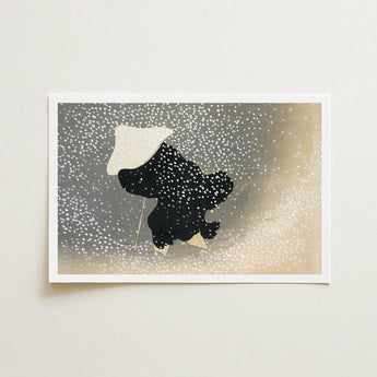 Snow - Kamisaka Sekka Meiji Period Art Print / Canvas Minimalist Black Silhouette Figure Traditional Attire Sekka’s, Whispers Winter’s