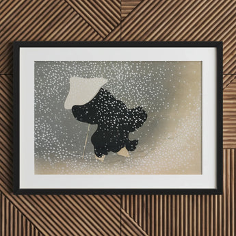 Snow - Kamisaka Sekka Meiji Period Art Print / Canvas Black-framed Minimalist Silhouette Figure Traditional Attire Sekka’s, Whispers