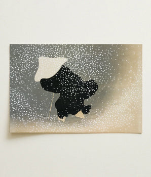 Black Silhouette Figure White Hat Coat Snow Rendered Kamisaka Sekka’s, Whispers Winter’s Secrets, Sekka Art Print