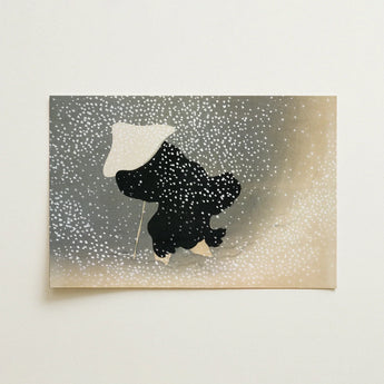Snow - Kamisaka Sekka Meiji Period Art Print / Canvas Black Silhouette Figure White Hat Coat Snow Rendered Kamisaka Sekka’s Snow, Whispers