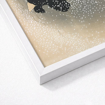 Snow - Kamisaka Sekka Meiji Period Art Print / Canvas Framed Artwork Black Silhouette Textured Speckled Beige Gold Sekka’s, Whispers
