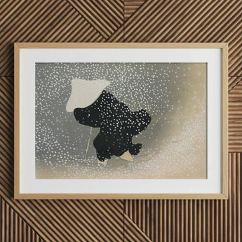 Snow - Kamisaka Sekka Meiji Period Art Print / Canvas Framed Black Silhouette Figure Traditional Attire Sekka’s, Whispers Winter’s Secrets,