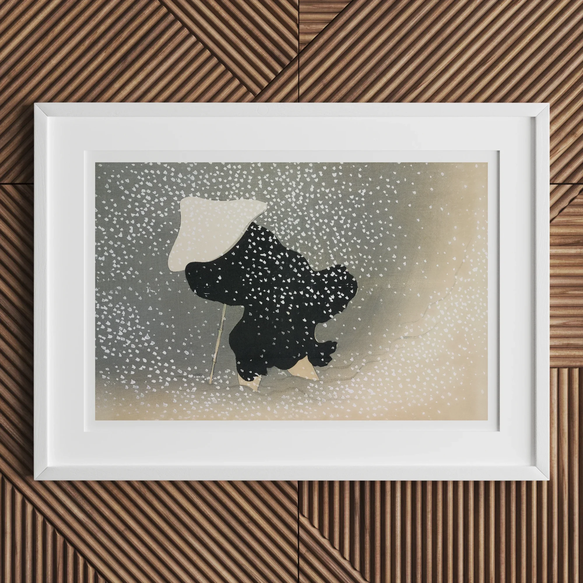 Snow - Kamisaka Sekka Meiji Period Art Print, White-framed Artwork Dark Silhouette Snow