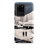 Snow at Nipponmatsu - Hiroaki Takahashi Phone Case Samsung Galaxy S20 Ultra / Matte Smartphone Case Black White Snowscape Illustration Blue