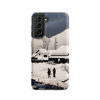 Snow at Nipponmatsu - Hiroaki Takahashi Phone Case Samsung Galaxy S21 / Matte Black White Illustrated Phone Case Snowy Village Scene