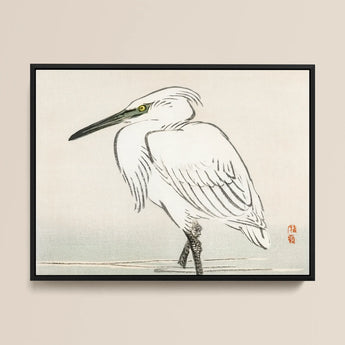 Snowy Egret - Kōno Bairei Kacho-e Art Print / Canvas, 16x12’’ / 41x31cm / Black Frame, Posters Prints & Visual Artwork, Toby Leon