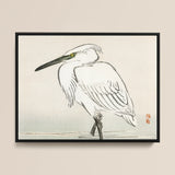 Snowy Egret - Kono Bairei Kacho-e Art Print / Canvas Framed Ink Wash Painting White Heron Black Yellow Bairei’s Snowy Egret, Meiji Era