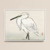 Snowy Egret - Kono Bairei Kacho-e Art Print / Canvas Minimalist Ink-wash Painting White Egret Black Beak Yellow Bairei’s Snowy Egret, Meiji