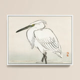 Snowy Egret - Kono Bairei Kacho-e Art Print / Canvas Minimalist Ink-wash Painting White Black Beak Yellow Bairei’s, Meiji Era Kachō-e, Kōno