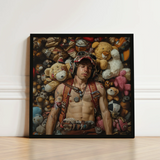 Framed Canvas Print Man Surrounded Numerous Stuffed Animals Handsome Homoerotic Queer, Art