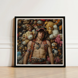 Black-framed Art Print Man Surrounded Colorful Stuffed Animals Handsome Homoerotic Queer