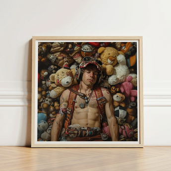 Framed Art Print Man Surrounded Numerous Stuffed Animals Handsome Homoerotic Queer