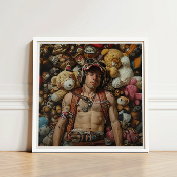 White-framed Art Print Man Surrounded Numerous Stuffed Animals Handsome Homoerotic Queer