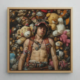 Soft Landing - Lowbrow Gay Pilot Art Print / Canvas Framed Painting Man Aviator Goggles Harness Surrounded Numerous Handsome Homoerotic