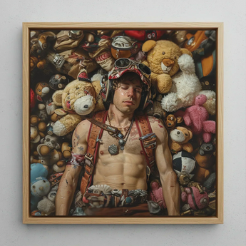 Soft Landing - Lowbrow Gay Pilot Art Print / Canvas Framed Painting Man Aviator Goggles Harness Surrounded Numerous Handsome Homoerotic
