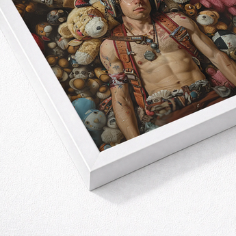 White Framed Art Print Muscular Man Surrounded Numerous Handsome Homoerotic Queer
