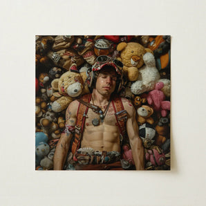 Soft Landing - Lowbrow Gay Pilot Art Print / Canvas Square Man Goggles Headphones Surrounded Numerous Handsome Homoerotic Queer, Prints