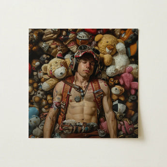 Soft Landing - Lowbrow Gay Pilot Art Print / Canvas Square Man Goggles Headphones Surrounded Numerous Handsome Homoerotic Queer, Prints