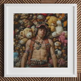 Soft Landing - Lowbrow Gay Pilot Art Print / Canvas Teddy Bear Collection Colors Textures Plush Material Handsome Homoerotic Queer, Queer