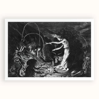 The Sorceress - Jan Van De Velde Ii Art Print, Black White Print Witches Spell