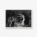 Black-and-white Framed Artwork Dramatic Scene Intricate Linework Dark Crooked Hearth Burns, Velde Ii Art, Conjurer Leans
