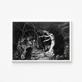 Black-and-white Framed Artwork Dramatic Scene Intricate Linework Dark Crooked Hearth Burns, Velde Ii Art, Conjurer Leans