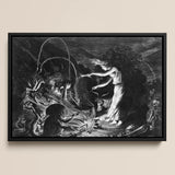 The Sorceress - Jan Van De Velde Ii Art Print / Canvas Black-framed Black-and-white Mythological Scene Crooked Hearth Burns, Velde Ii Art,