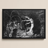 The Sorceress - Jan Van De Velde Ii Art Print / Canvas Black-framed Black-and-white Mythological Scene Crooked Hearth Burns, Conjurer Leans