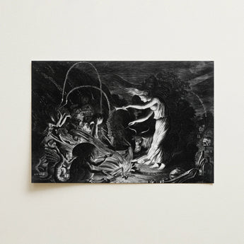 The Sorceress - Jan Van De Velde Ii Art Print / Canvas Black-and-white Print Dramatic Scene Figures Creatures Signed Gustave Crooked Hearth