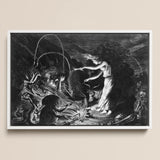 The Sorceress - Jan Van De Velde Ii Art Print / Canvas Black-and-white Framed Artwork Dramatic Scene Figures Mythical Creatures Crooked