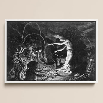 The Sorceress - Jan Van De Velde Ii Art Print / Canvas Black-and-white Framed Artwork Dramatic Scene Figures Mythical Creatures Crooked