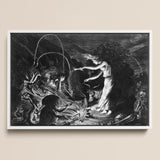 The Sorceress - Jan Van De Velde Ii Art Print / Canvas Black-and-white Framed Artwork Dramatic Scene Figures Mythical Creatures Crooked