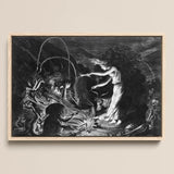 The Sorceress - Jan Van De Velde Ii Art Print / Canvas Black-and-white Framed Artwork Dramatic Scene Figures Mythical Creatures Crooked