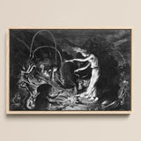 The Sorceress - Jan Van De Velde Ii Art Print / Canvas Black-and-white Framed Artwork Dramatic Scene Figures Mythical Creatures Crooked