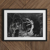 The Sorceress - Jan Van De Velde Ii Art Print / Canvas Framed Black White Mythological Allegorical Scene Crooked Hearth Burns, Conjurer