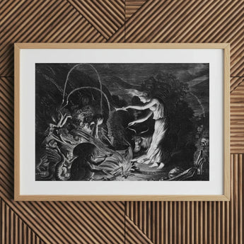 The Sorceress - Jan Van De Velde Ii Art Print / Canvas Framed Black White Witchy Scene Crooked Hearth Burns, Conjurer Leans Prints