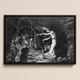 The Sorceress - Jan Van De Velde Ii Framed Canvas, 18x12’’ / 46x31cm / Black Floating Frame, Framed Monochrome Print Classical Scene
