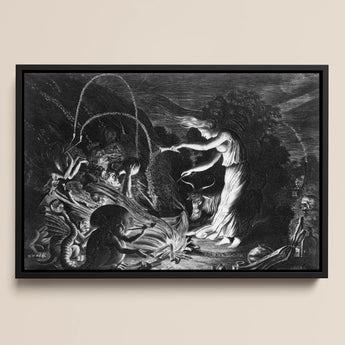 The Sorceress - Jan Van De Velde Ii Framed Canvas, 18x12’’ / 46x31cm / Black Floating Frame, Framed Monochrome Print Classical Scene
