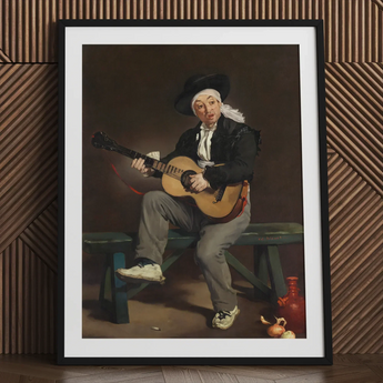 The Spanish Singer - Edouard Manet Art Print / Canvas Black-framed Classical Painting Man Period Attire, Tears, Working Guitarist Caught,