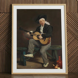 The Spanish Singer - Edouard Manet Art Print / Canvas Framed Man Period Attire Acoustic Guitar, Tears, Working Guitarist Caught,
