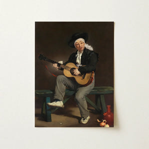 The Spanish Singer - Edouard Manet Art Print / Canvas Framed Reproduction Classical Painting Older Man Black Attire, Tears, Working