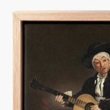Framed Canvas Print Man Black Attire Hat Acoustic Spanish Singer, Tears, Working Guitarist Caught, Mid-phrase, Bolero, Throwing, Shadow,