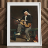 The Spanish Singer - Edouard Manet Art Print / Canvas White-framed Classical Painting Man Dark Attire Wide-brimmed, Tears, Working