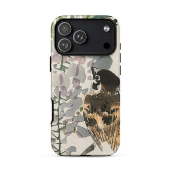Sparrow on a Branch - Kono Bairei Meiji Bird Phone Case Iphone 12 Pro Max Case Bird Design Black Bairei Meiji Era, Meiji-era Japan, Era