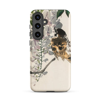 Sparrow on a Branch - Kono Bairei Meiji Bird Phone Case Phone Case Watercolor-style Illustration Bird Perched Branch Wisteria Bairei Meiji