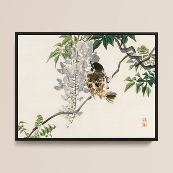 Sparrow on a Branch - Kōno Bairei Meiji Era Art Print / Canvas, 16x12’’ / 41x31cm / Black Frame, Posters Prints & Visual Artwork, Toby Leon